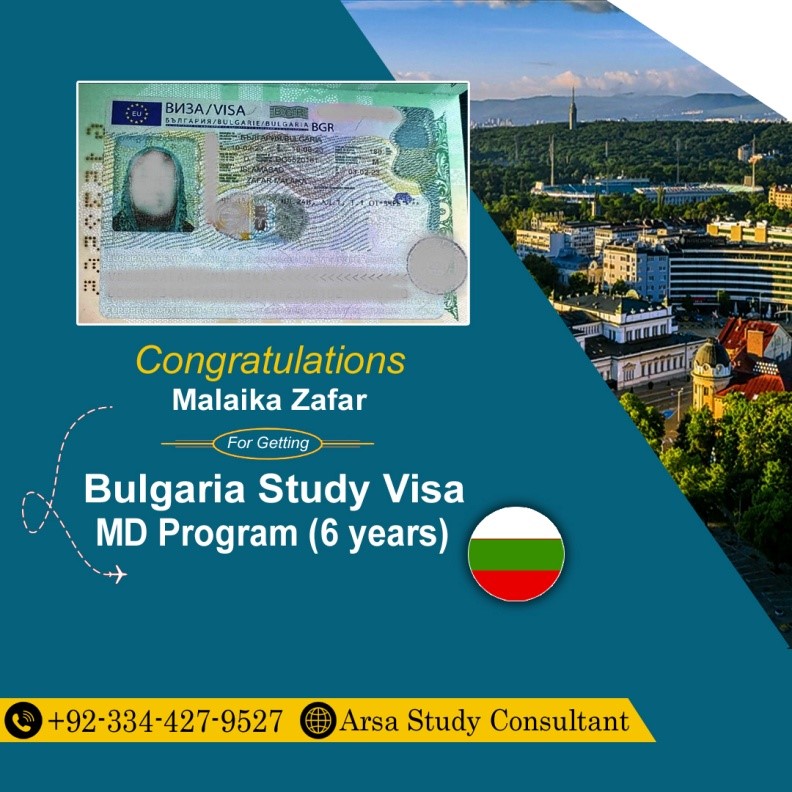 Congratulations Malaika Zafar On Getting Bulgaria Study VISA