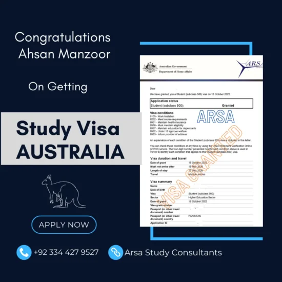 Congratulations Ahsan on getting Australia study visa 2023