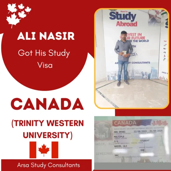 Congratulations Ali Nasir on getting Canada study visa 2023