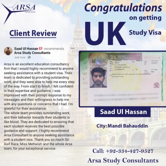 Congratulations Saad-ul-Hassan on Getting UK Study VISA 2023