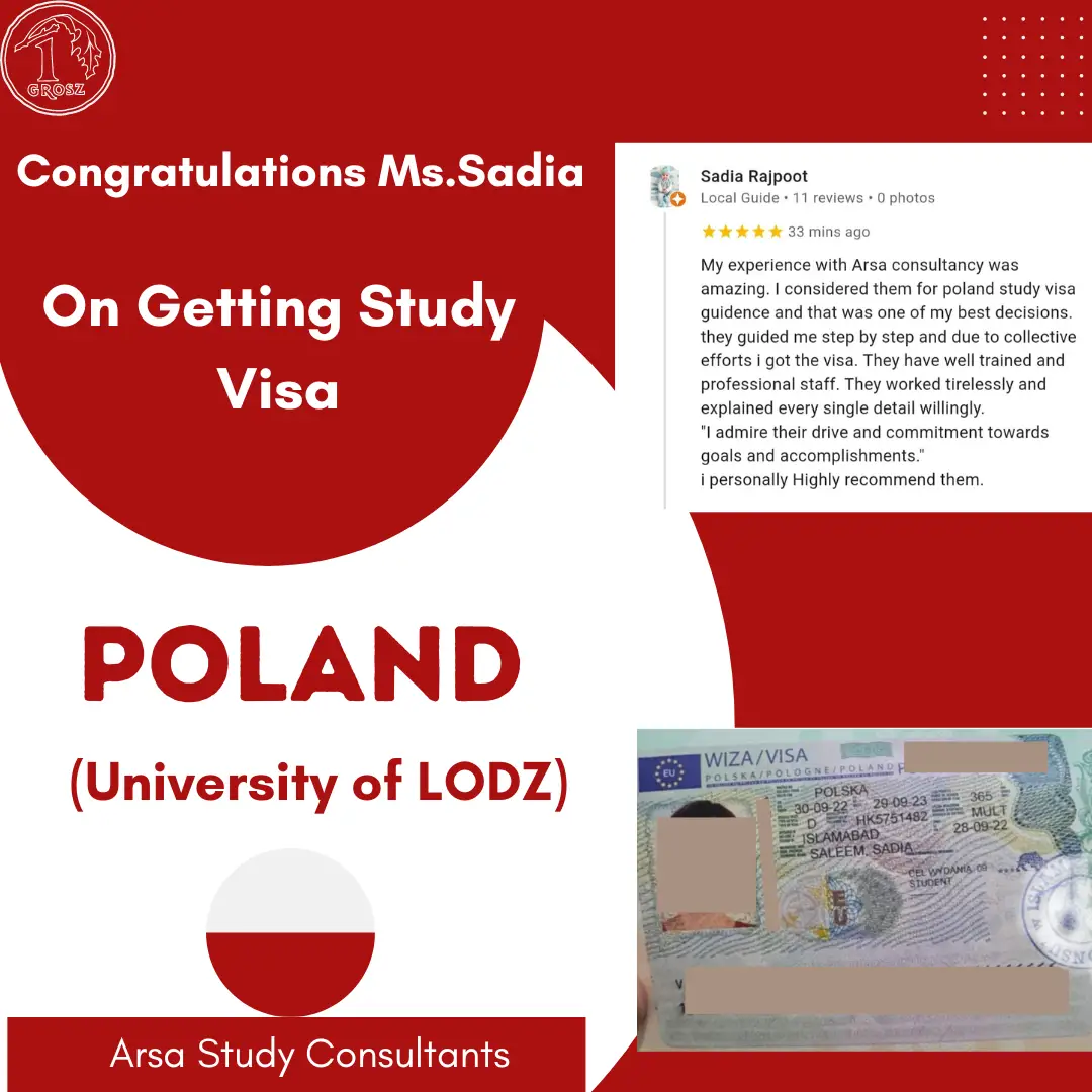 Congratulations Sadia on getting Poland study visa 2023