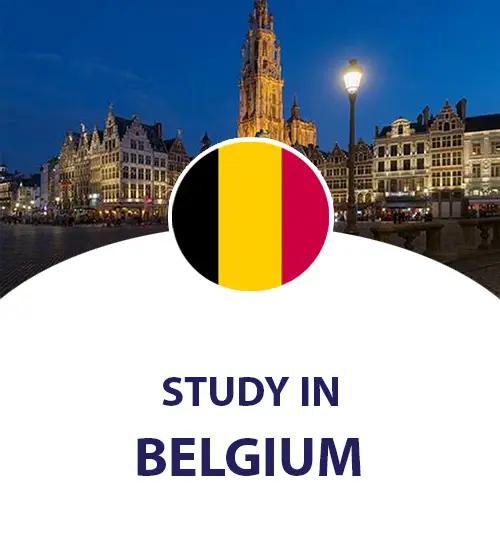 Study in Belgium for Pakistani Students. Belgium flag and background Belgium scene.