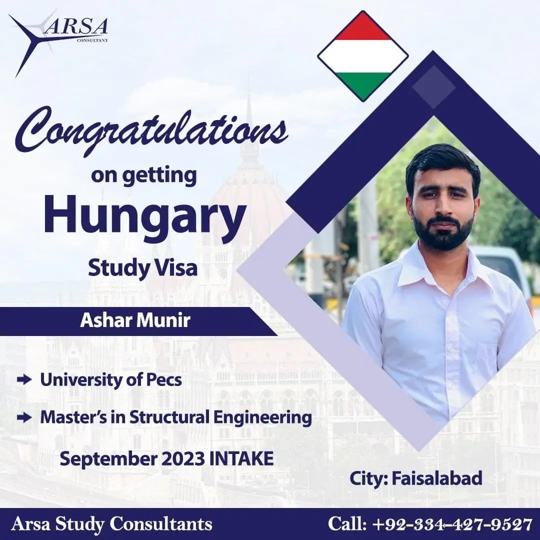 Congratulation Ashar Munir on Getting Hungary Study VISA 2023