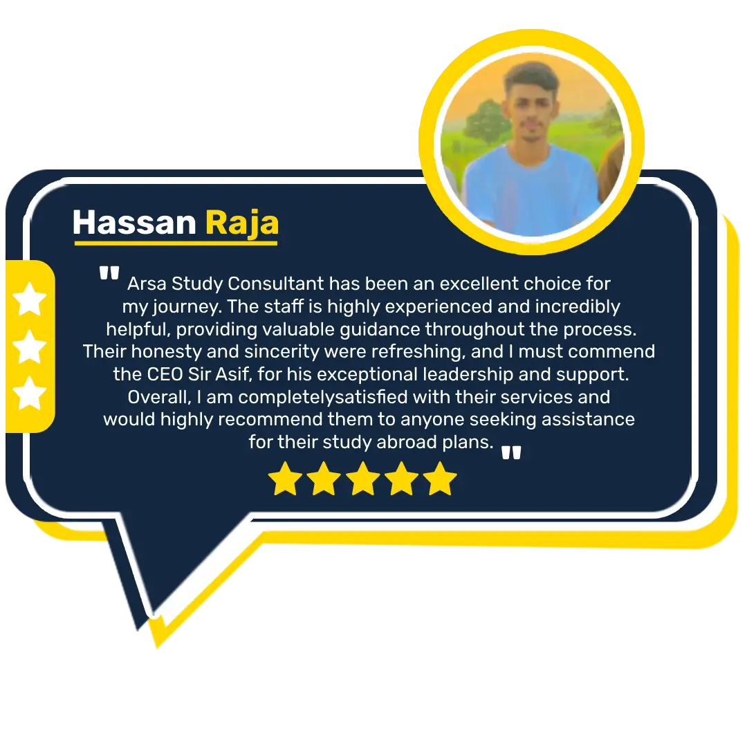Hassan Raja Reviews Regarding ARSA Study visa consultants in lahore