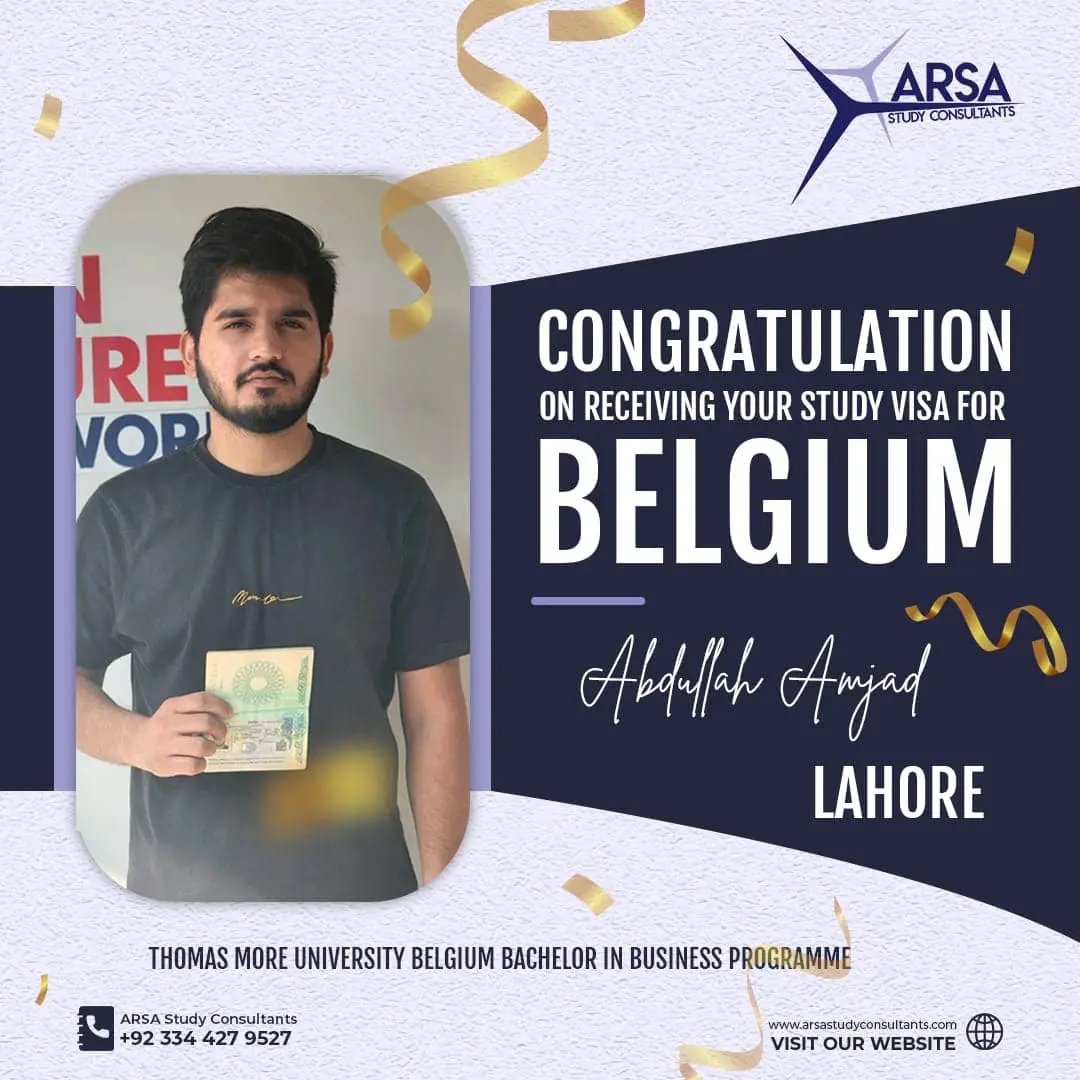 Congratulations Abdullah Amjad For Getting Belgium Study VISA 2023