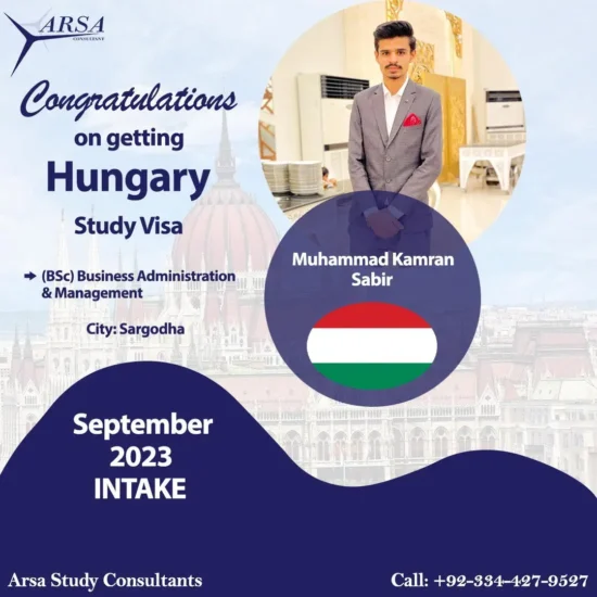 Congratulations Kamran Sabir on getting Hungary study visa 2023 by ARSA Study VISA Consultants Lahore.