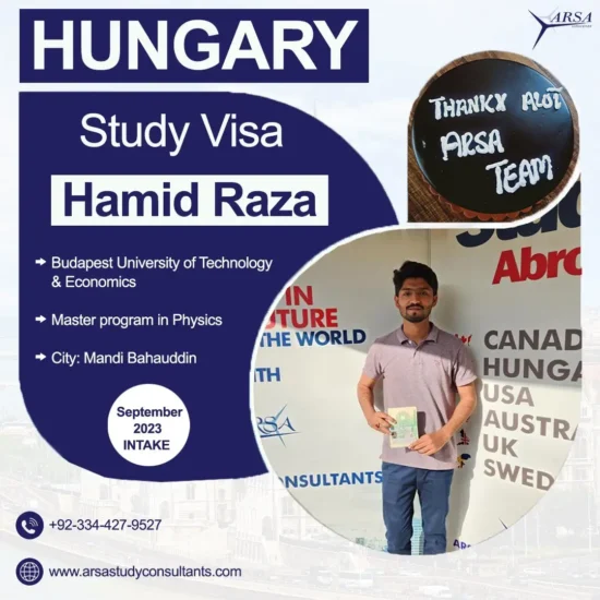 Congratulation Hamid Raza For Getting Hungary Study VISA 2023 By ARSA Study VISA Consultants