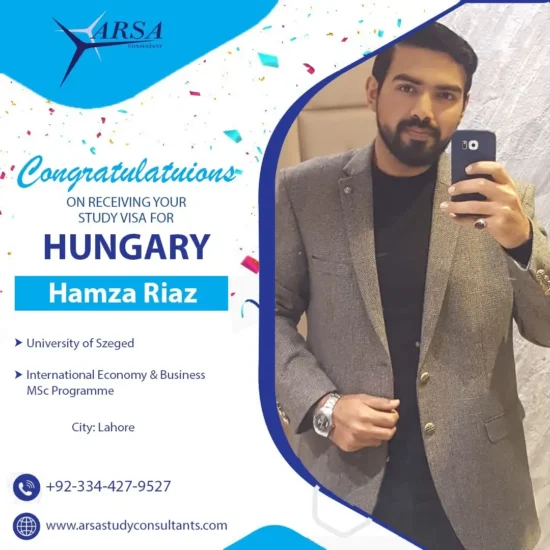 Congratulation Hamza Riaz For Getting Hungary Study VISA 2023 By ARSA Study VISA Consultants