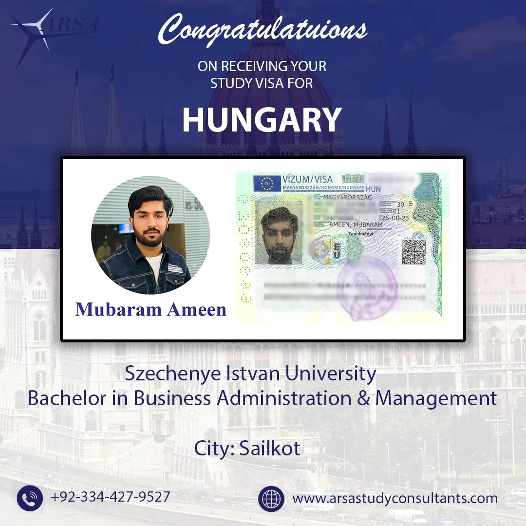 Congratulation Mubaram Ameen For Getting Hungary Study VISA 2023 By ARSA Study VISA Consultants