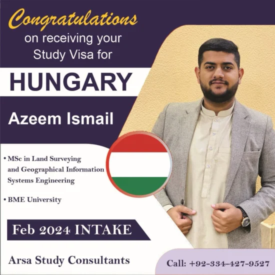 Congratulation Azeem Ismael For Getting Hungary Study VISA 2024 By ARSA Study VISA Consultants