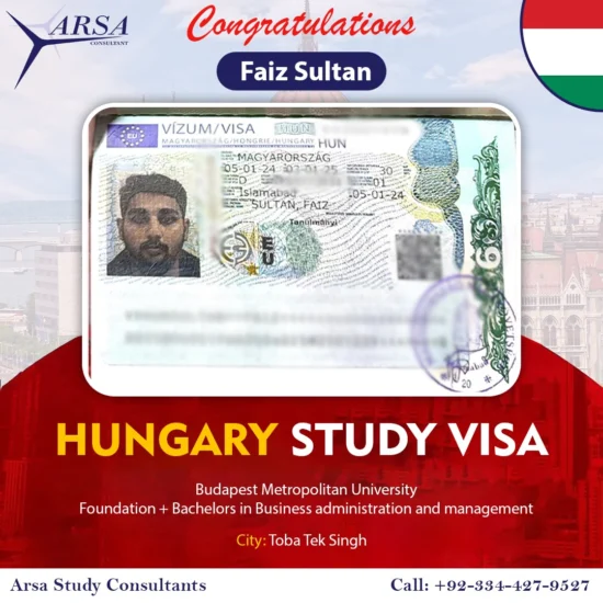 Congratulation Faiz Sultan For Getting Hungary Study VISA 2024 By ARSA Study VISA Consultants