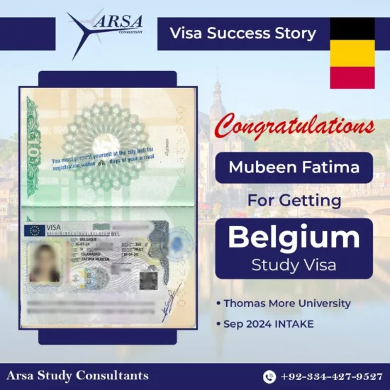 Congratulation Mubeen Fatima For Getting Belgium Study VISA 2024 By ARSA Study VISA Consultants – September intake 2024 at Thomas More University